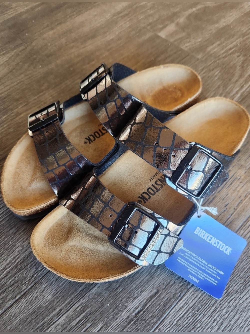 Birkenstock ARIZONA Gator Gleam Leather Soft Footbed Sandals Slides 41 Wmns 10
